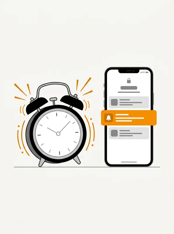 Illustration of an alarm clock ringing next to a phone reminder